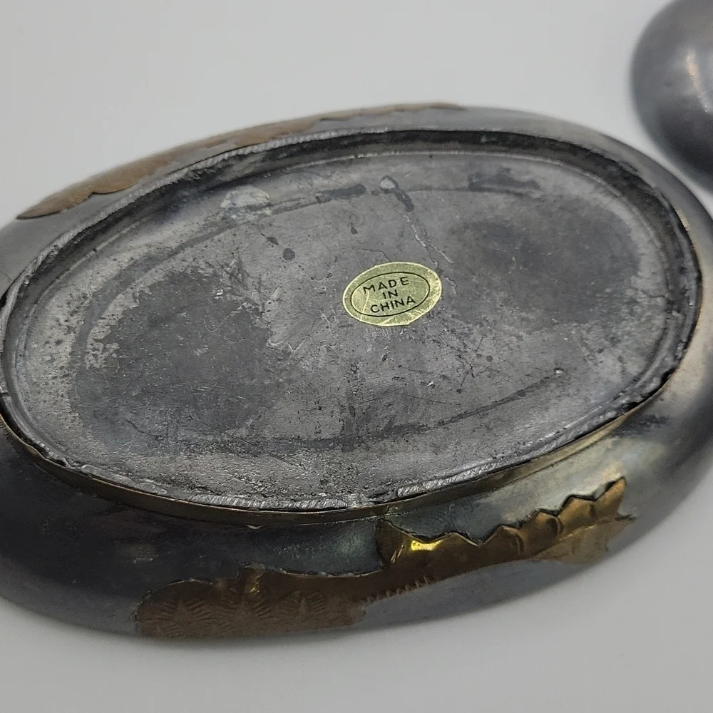 Vintage Chinese Pewter & Brass Overlay Duck Trinket boxes set of 3